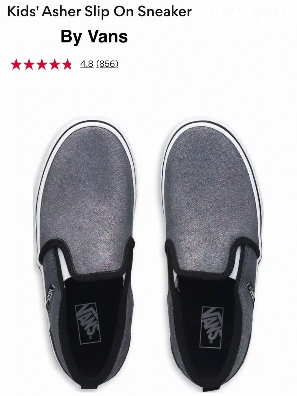 *new* Vans Kids' Asher Slip On Black Shimmer Sneaker